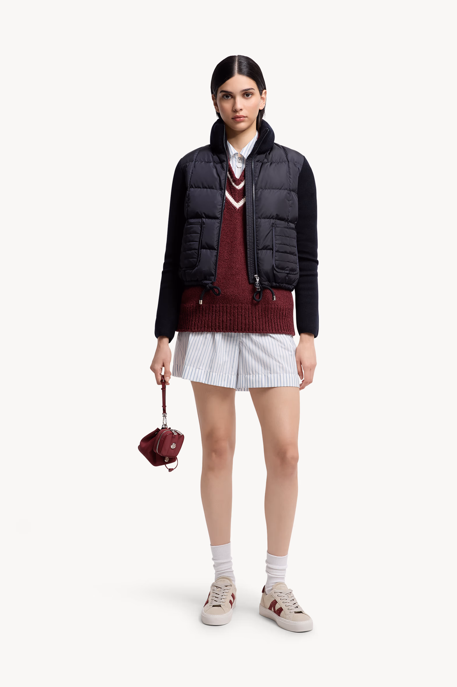 Cardigan zippé en laine à matelassage en carré Femmes Bleu marine Moncler 0